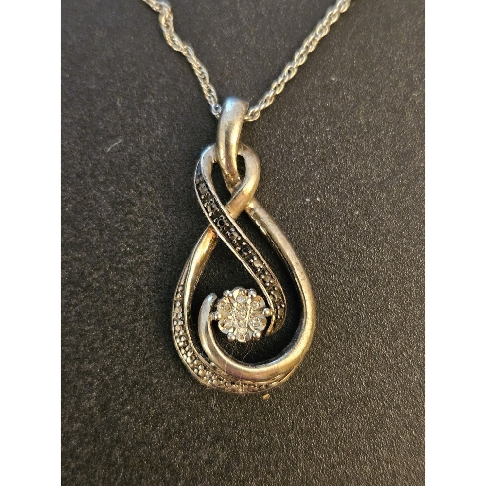 925 Sterling Silver Diamond Pendant Infinity Twist Teardrop Vintage Style (627)
